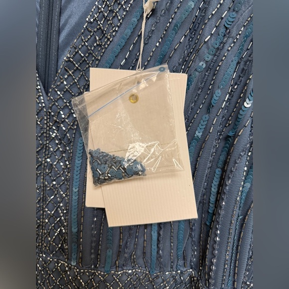 NWT | Mac Duggal 5442 Blue Emblemished Bell Sleeve Tiered Gown Size 16 - Picture 13 of 17